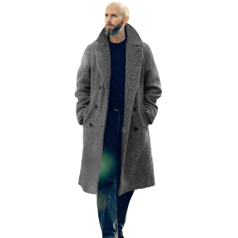Herren Eleganter Wollmantel im klassischen Hahnentrittmuster mit Gürtel WW