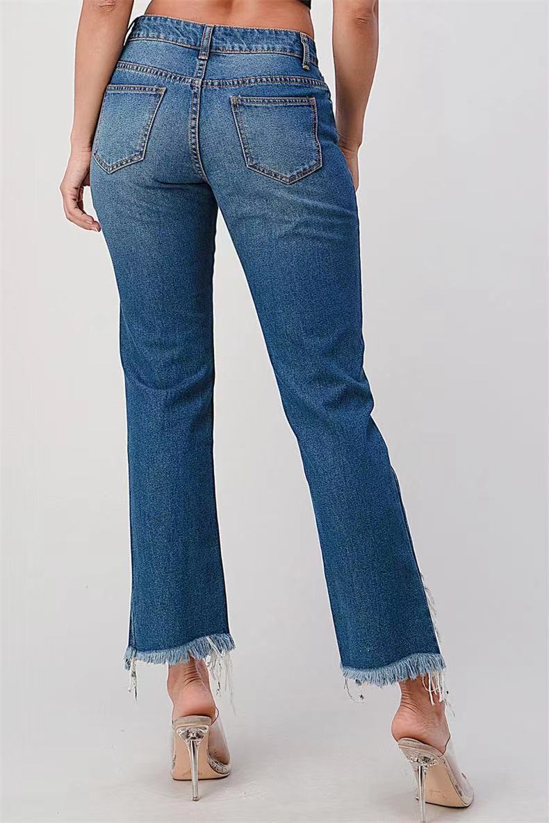 Damen modische Jeans mit Sternen-Design und fransigem Saum WW
