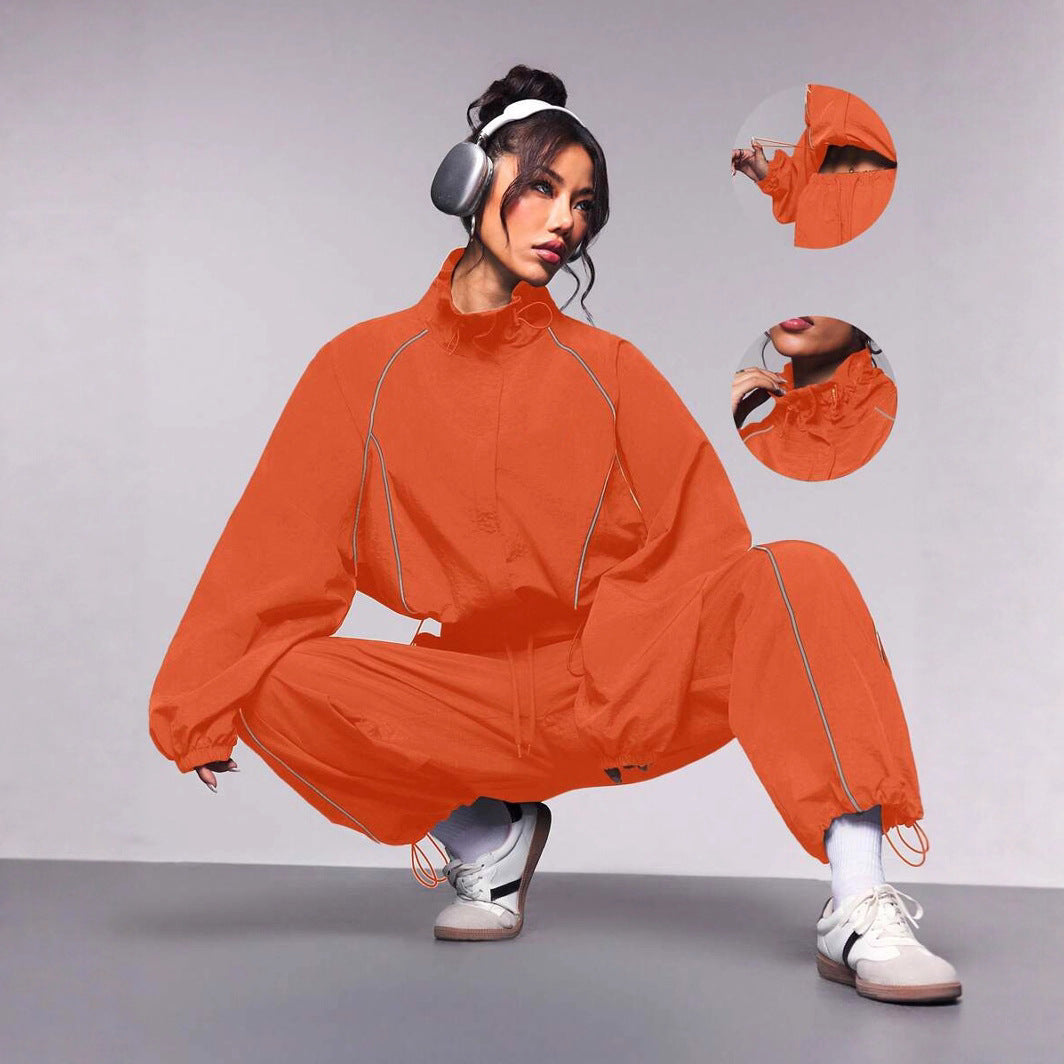 Damen sportliches Windbreaker-Oberteil mit elastischem Bund und modernem Reißverschluss WW