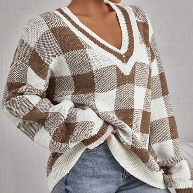 Damen Oversize-Karo-Pullover WW