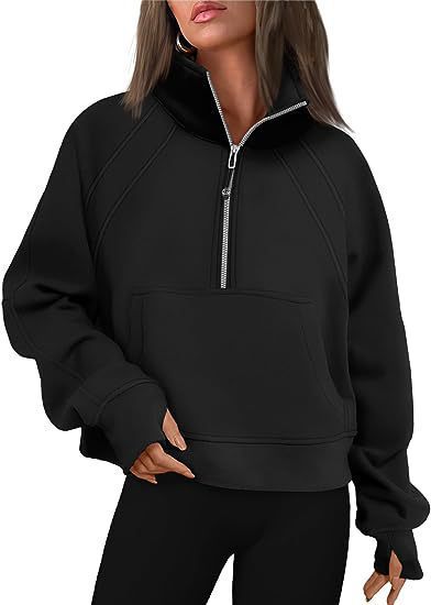 Damen sportlicher Hoodie mit kurzem Reißverschluss und praktischer Kängurutasche WW