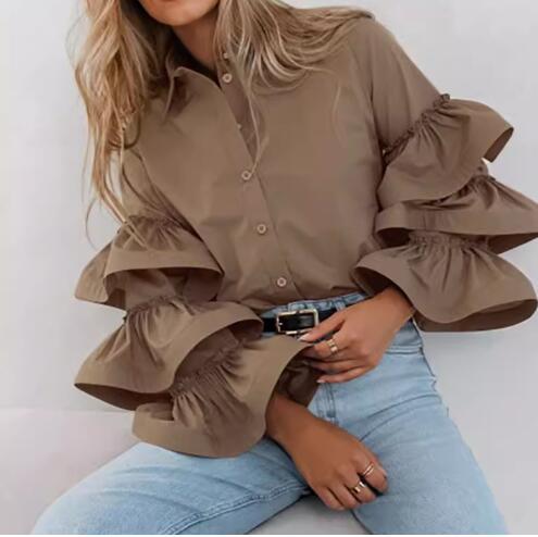 Damen Bluse mit voluminösen Rüschenärmeln WW