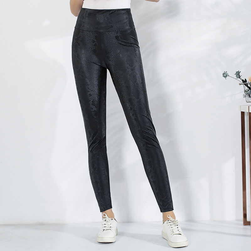 Damen Leggings mit schimmerndem Leopardenmuster und hohem Bund WW