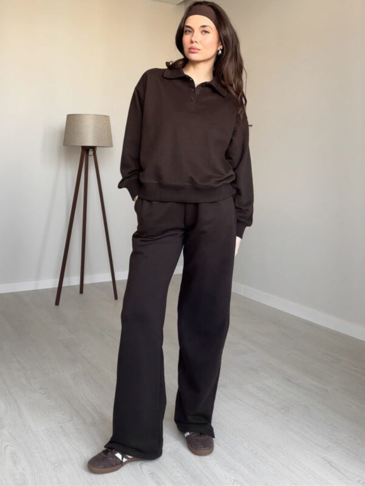 Damen lässiger Pullover mit Kragen und bequemen Sporthosen WW