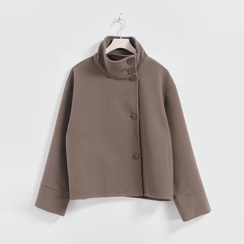 Damen Kurze Jacke mit hohem Kragen und Knopfverschluss WW