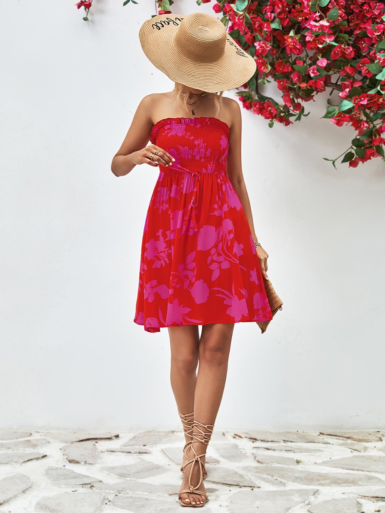 Damen Sommerliches Strapless Kleid mit floralen Mustern WW