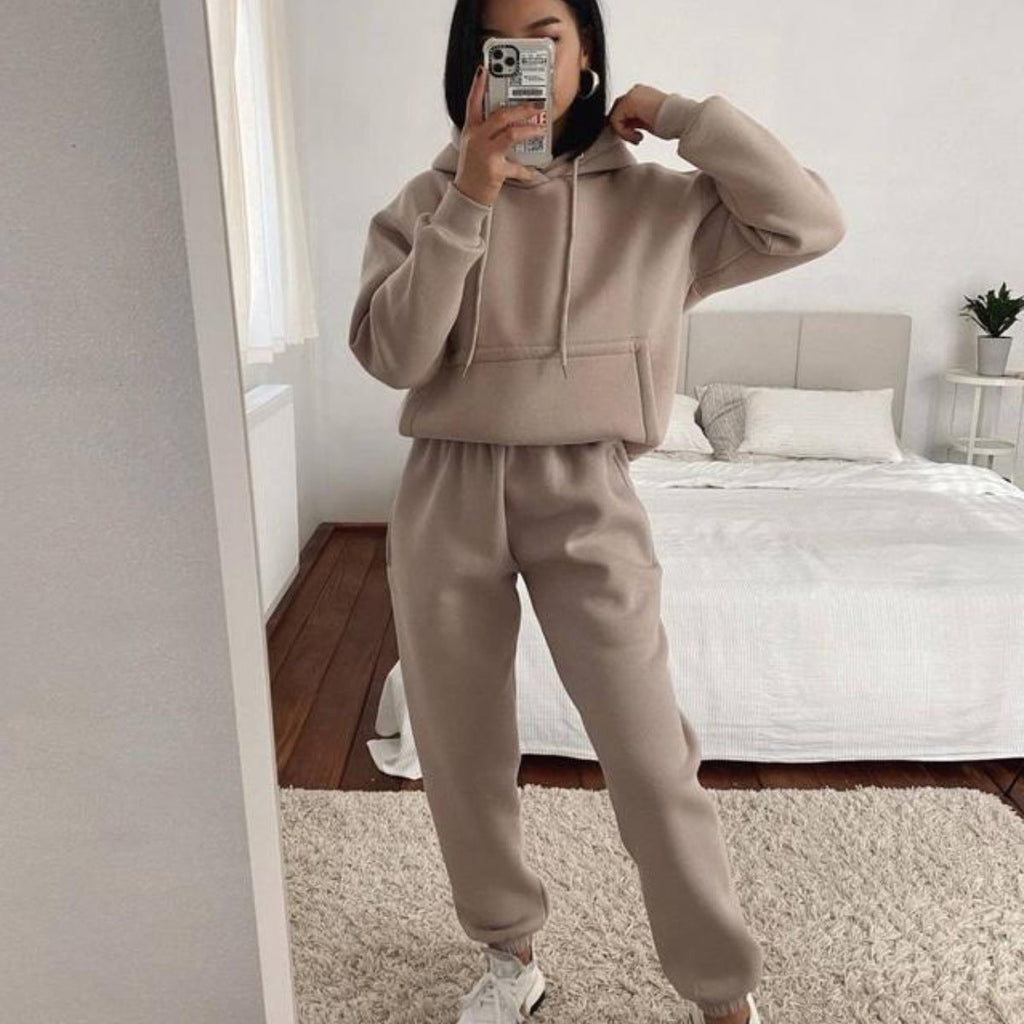 Damen Komfortabler Fleece Hoodie und Jogginghose Set WW