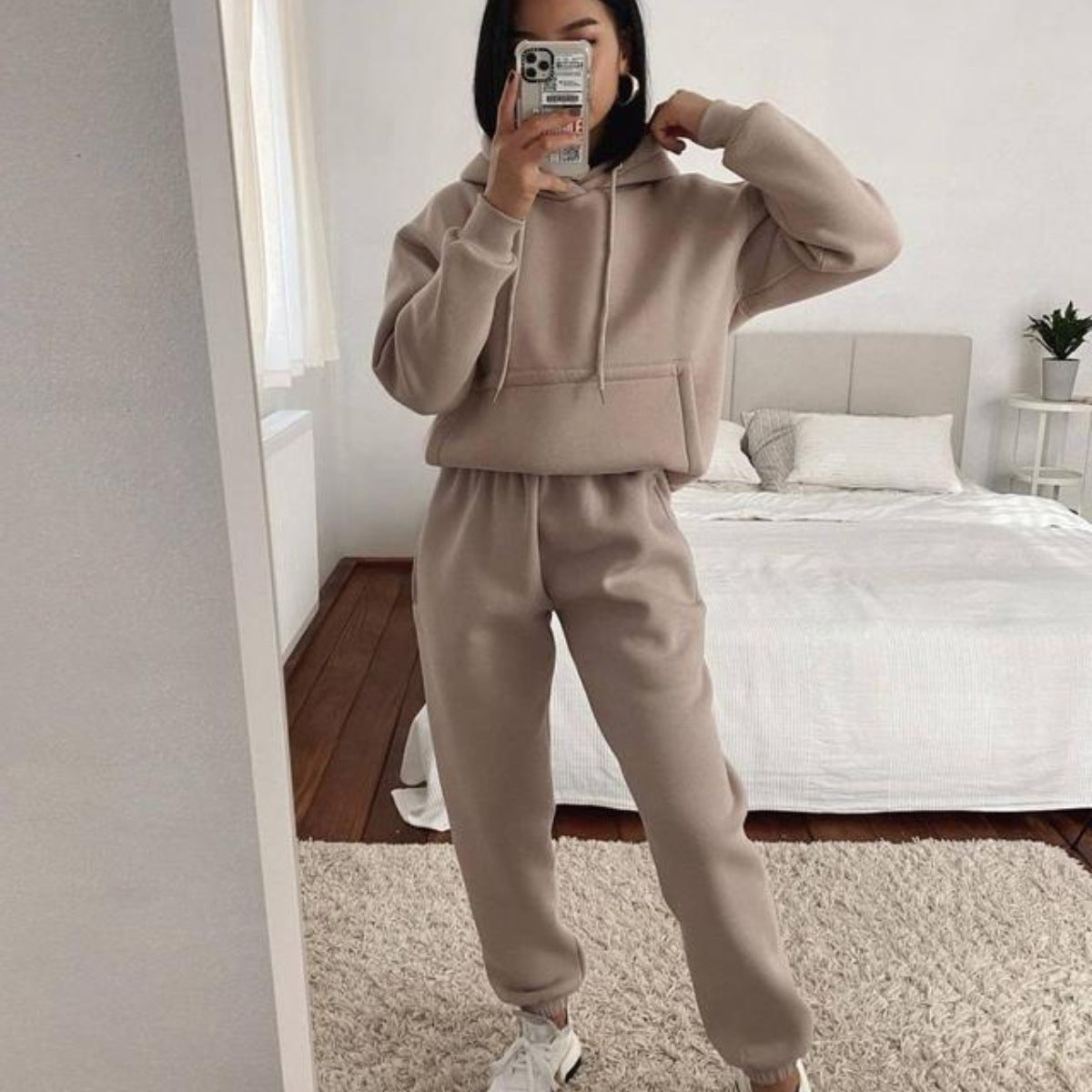 Damen Komfortabler Fleece Hoodie und Jogginghose Set WW