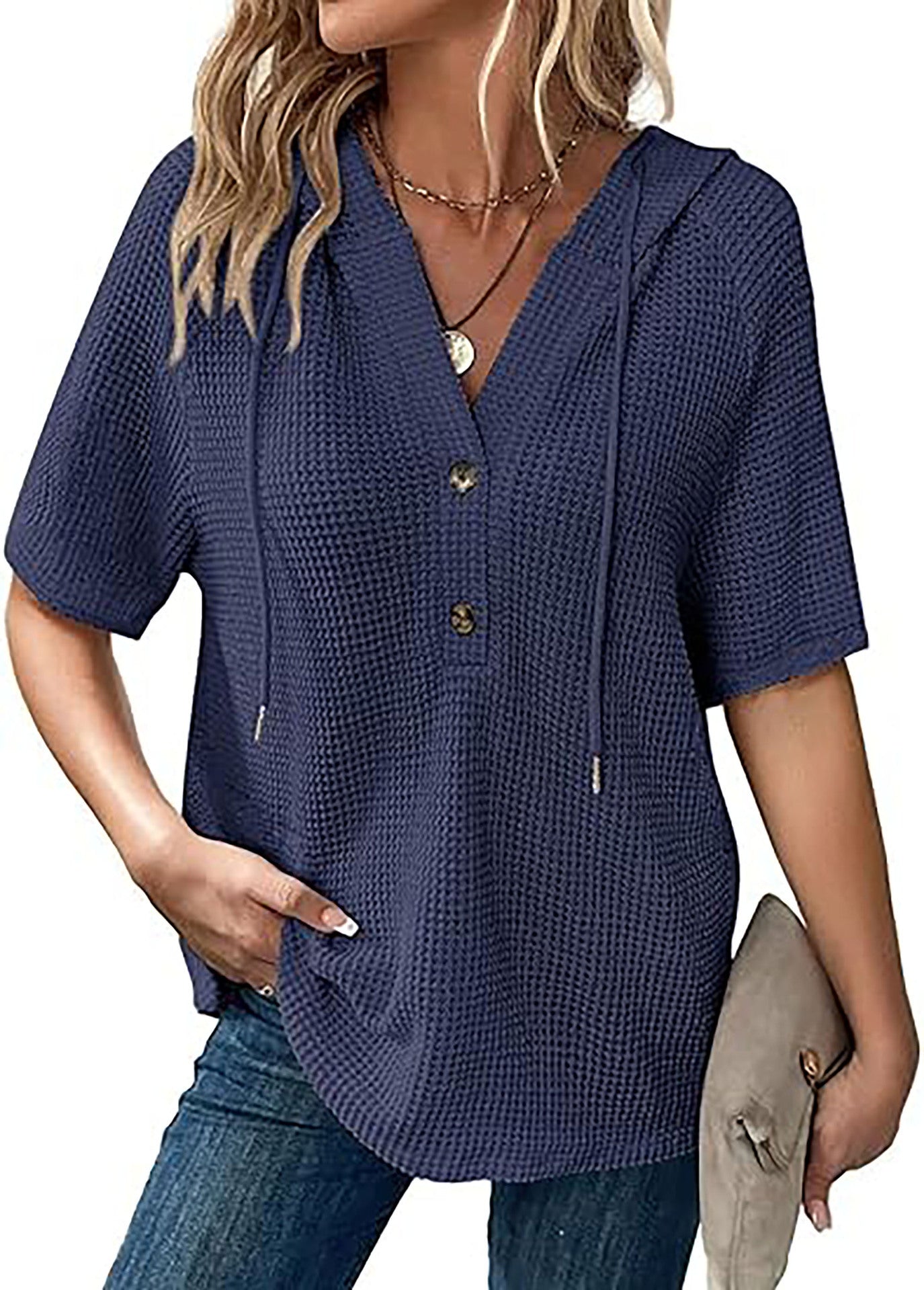 Frauen Freizeit Waffelstrick Pullover Top WW