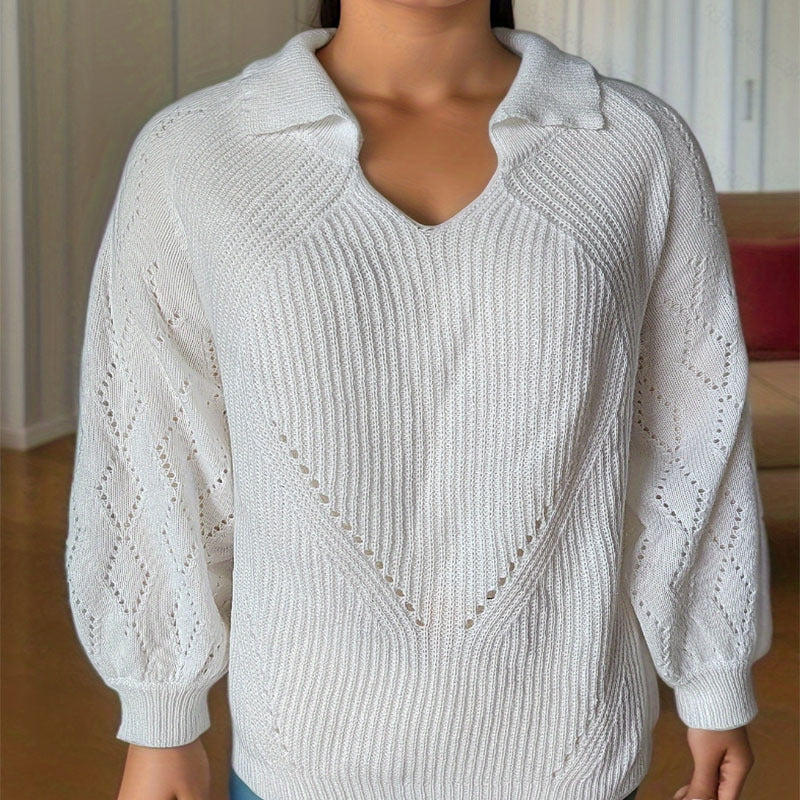 Damen Strickpullover mit V-Ausschnitt und Ballonärmeln WW