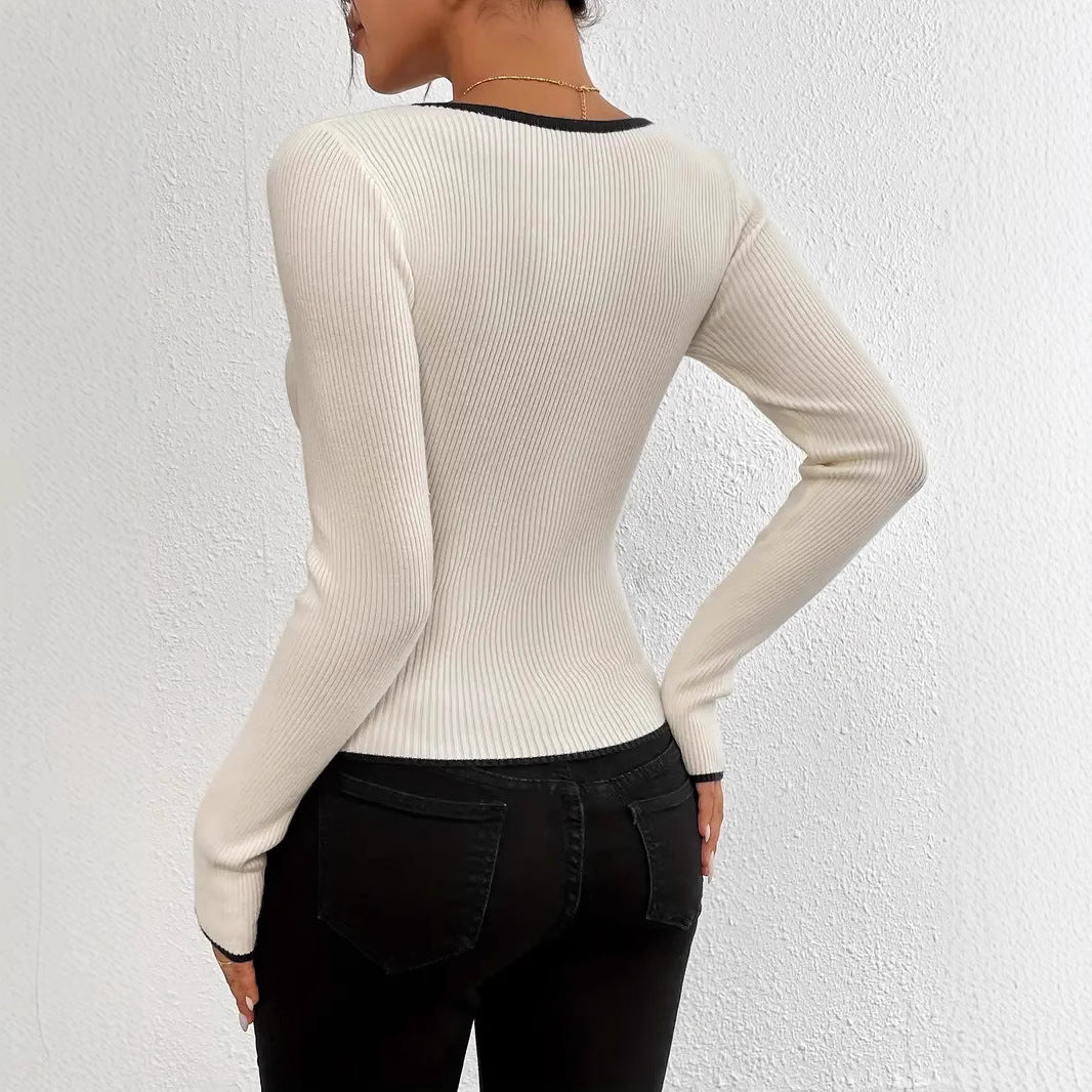 Damen Langarm-Body mit V-Ausschnitt und strukturiertem Design WW