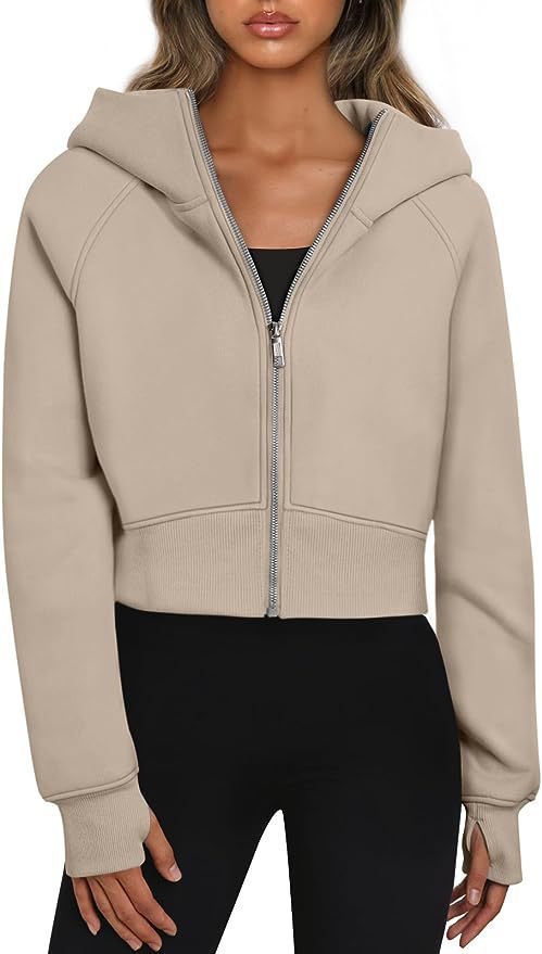 Damen cropped Kapuzenpullover mit Reißverschluss und elastischem Bund WW
