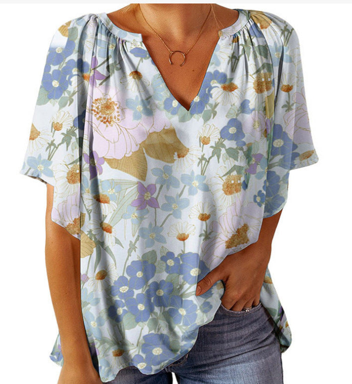 Damen Blusenshirt mit floralem Design und V-Ausschnitt WW