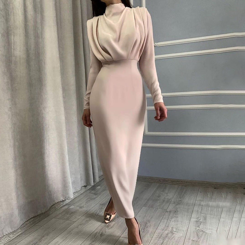 Damen Elegantes und figurbetontes Langarmkleid mit hohem Kragen WW