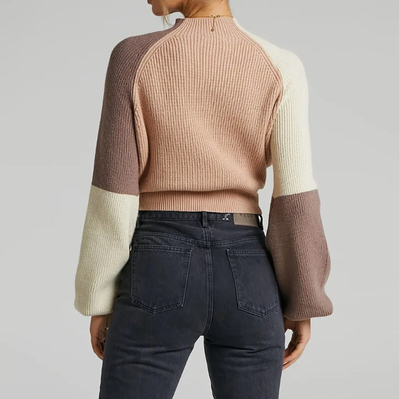 Damen Strickpullover mit weitem Arm und innovativem Farbblockdesign WW