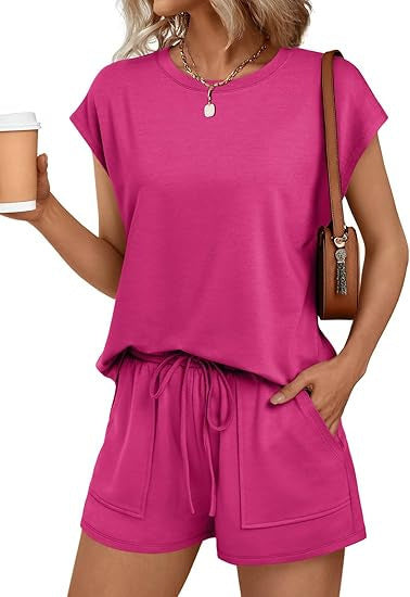 Damen bequemes Lounge-Set mit elastischem Bund und Taschen WW