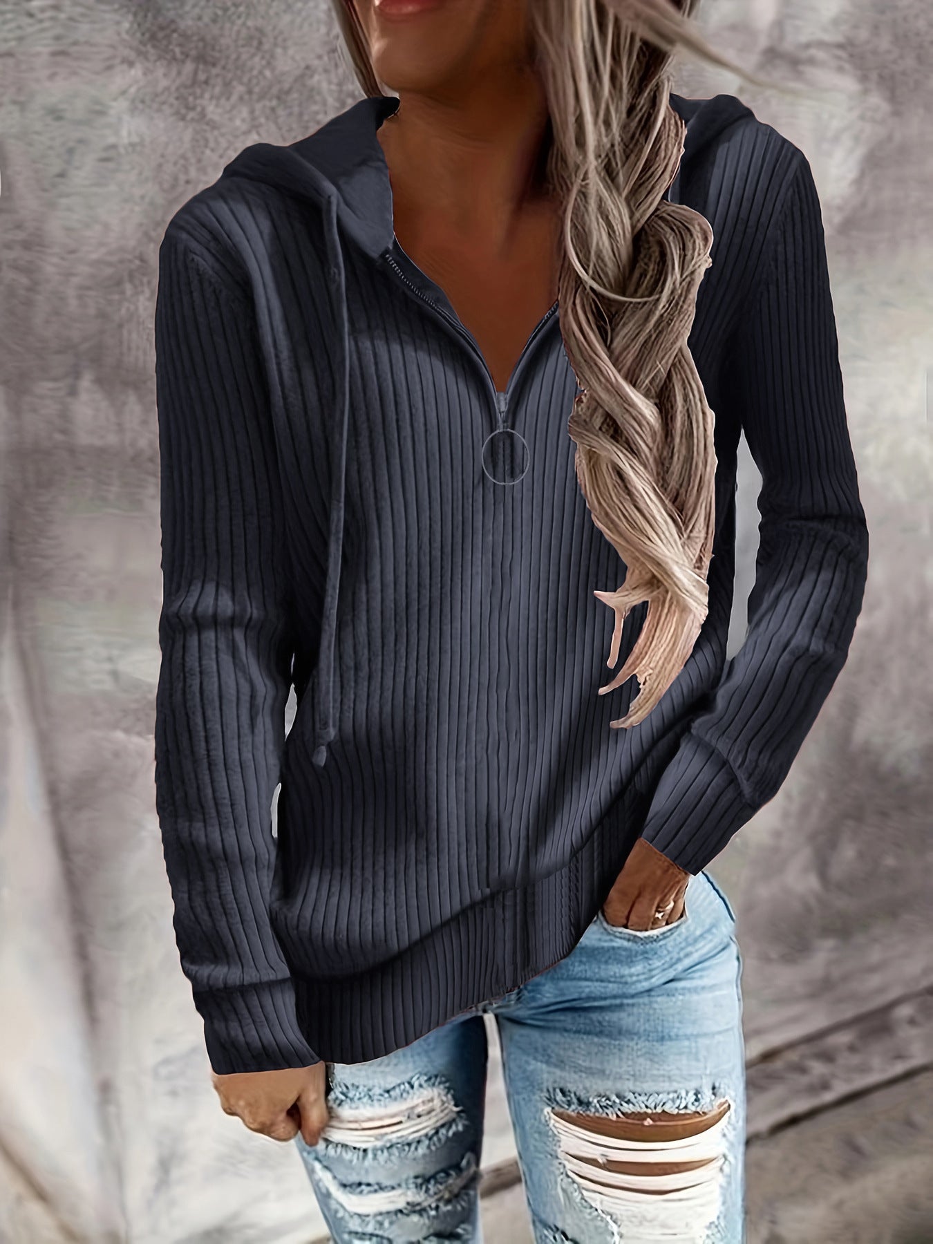Damen Strickpullover mit hohem Kragen und Reißverschluss WW