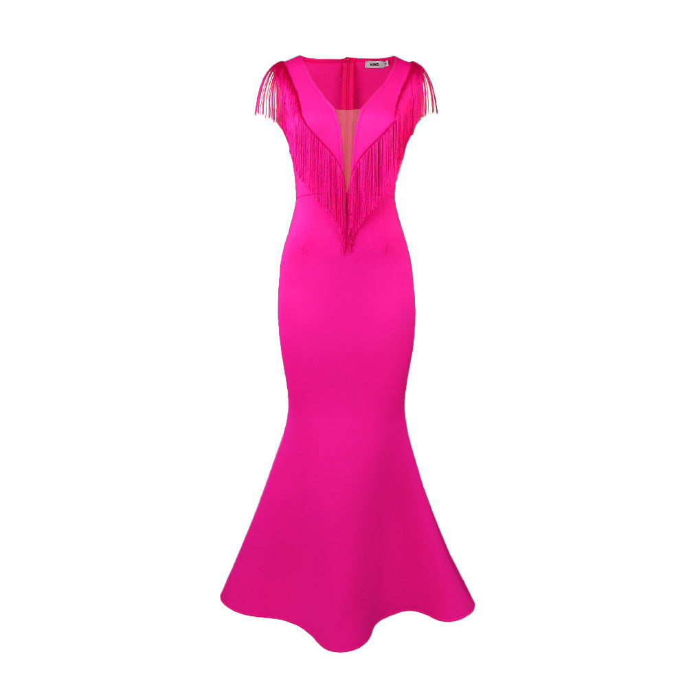 Damen Abendkleid mit schimmernden Fransen und tiefem V-Ausschnitt WW