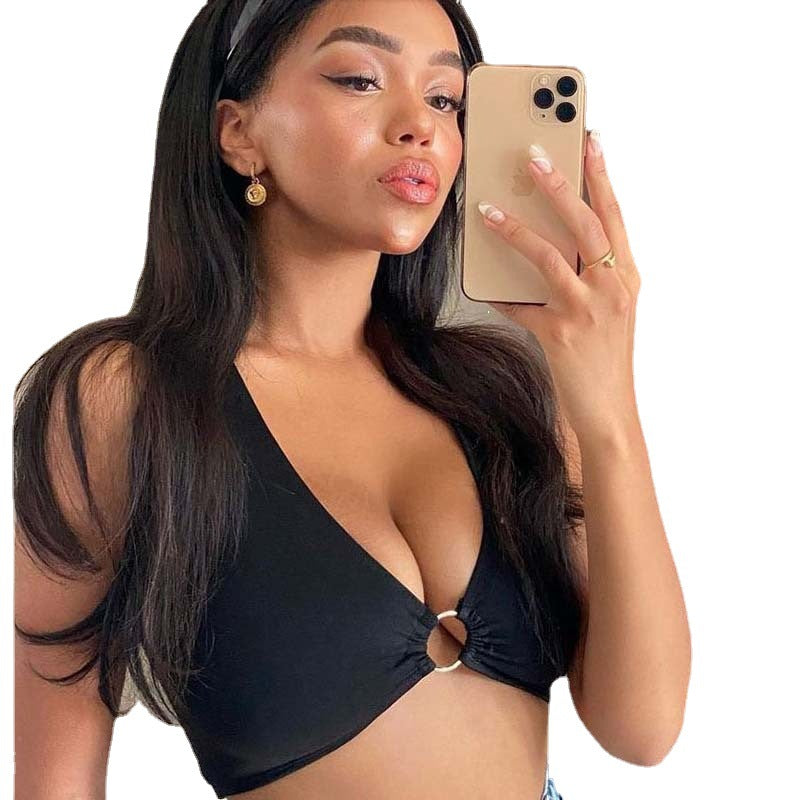 Damen Crop Top mit dekorativem Ring WW