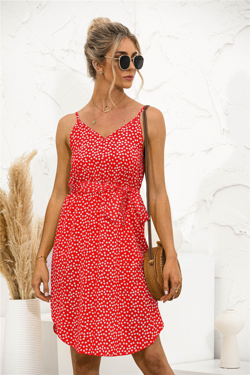 Damen Sommerkleid mit feinem Punkte-Muster und elastischem Taillenzug WW