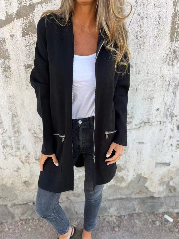 Damen lässiger Mantel mit Kapuze und asymmetrischem Schnitt WW