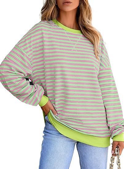 Damen lässiger gestreifter Sweatshirt mit Oversize-Schnitt und bequemen Details WW