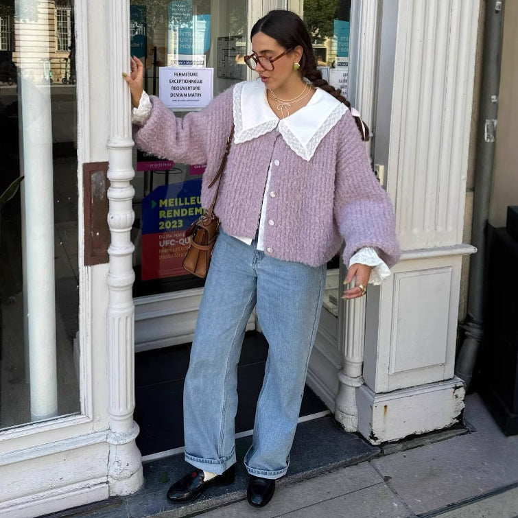 Damen Kuscheliger Strickpullover mit Knopfleiste und lässigem Schnitt WW