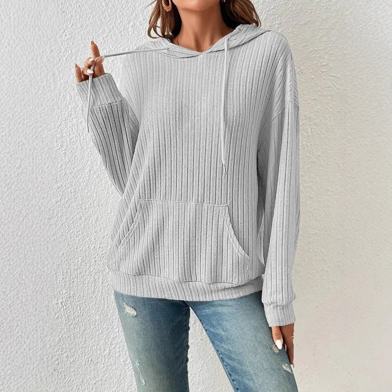Damen Gemütlicher Ripp-Hoodie Sweatshirt WW