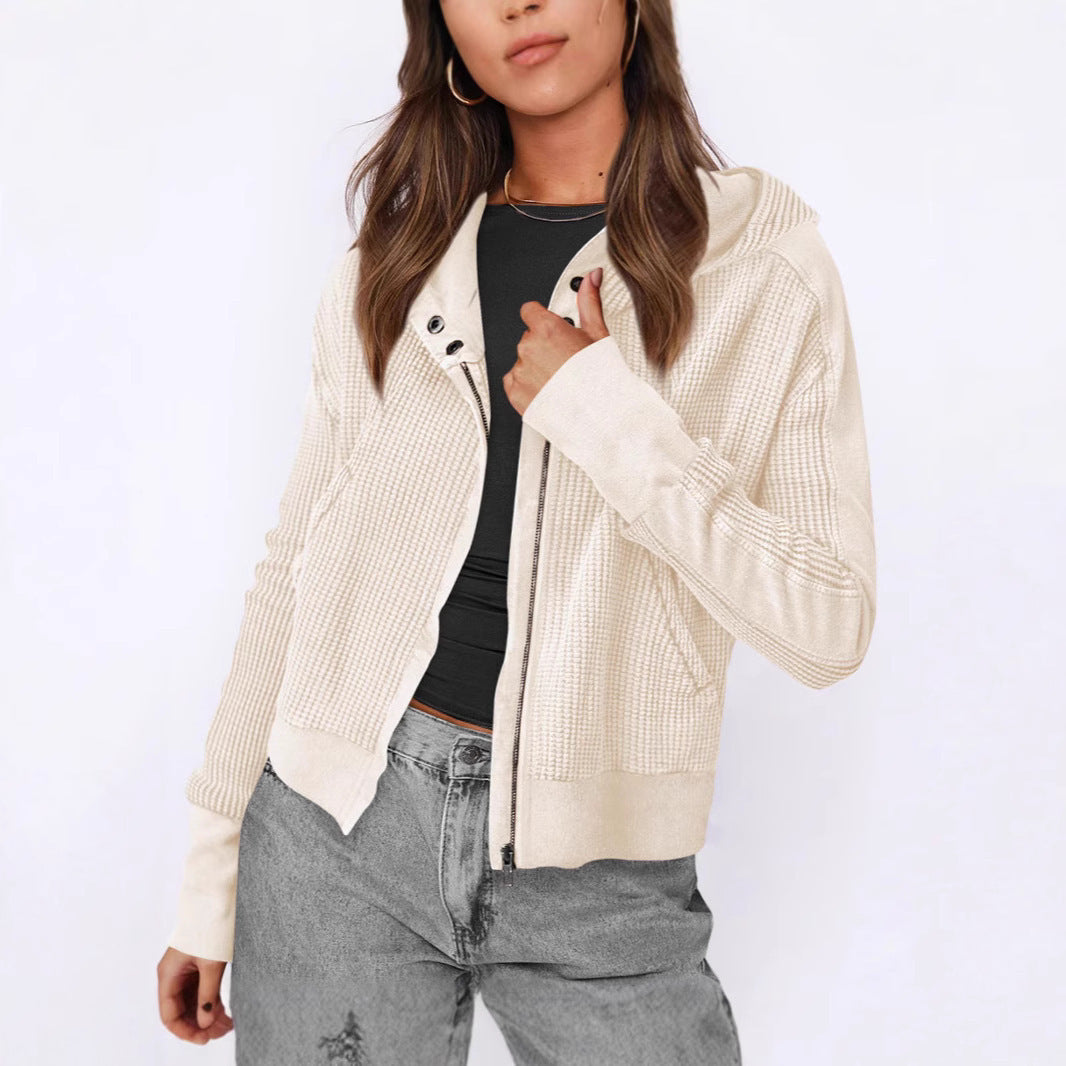 Damen lässige Zip-Jacke mit Kapuze und strukturiertem Design WW