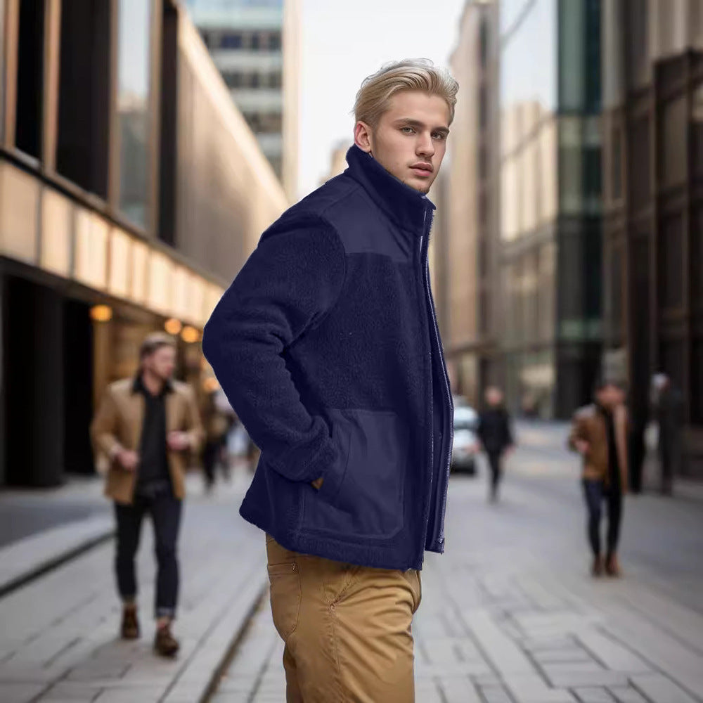 Herren kuschelige Outdoor-Jacke mit hochschließendem Kragen und praktischen Taschen WW