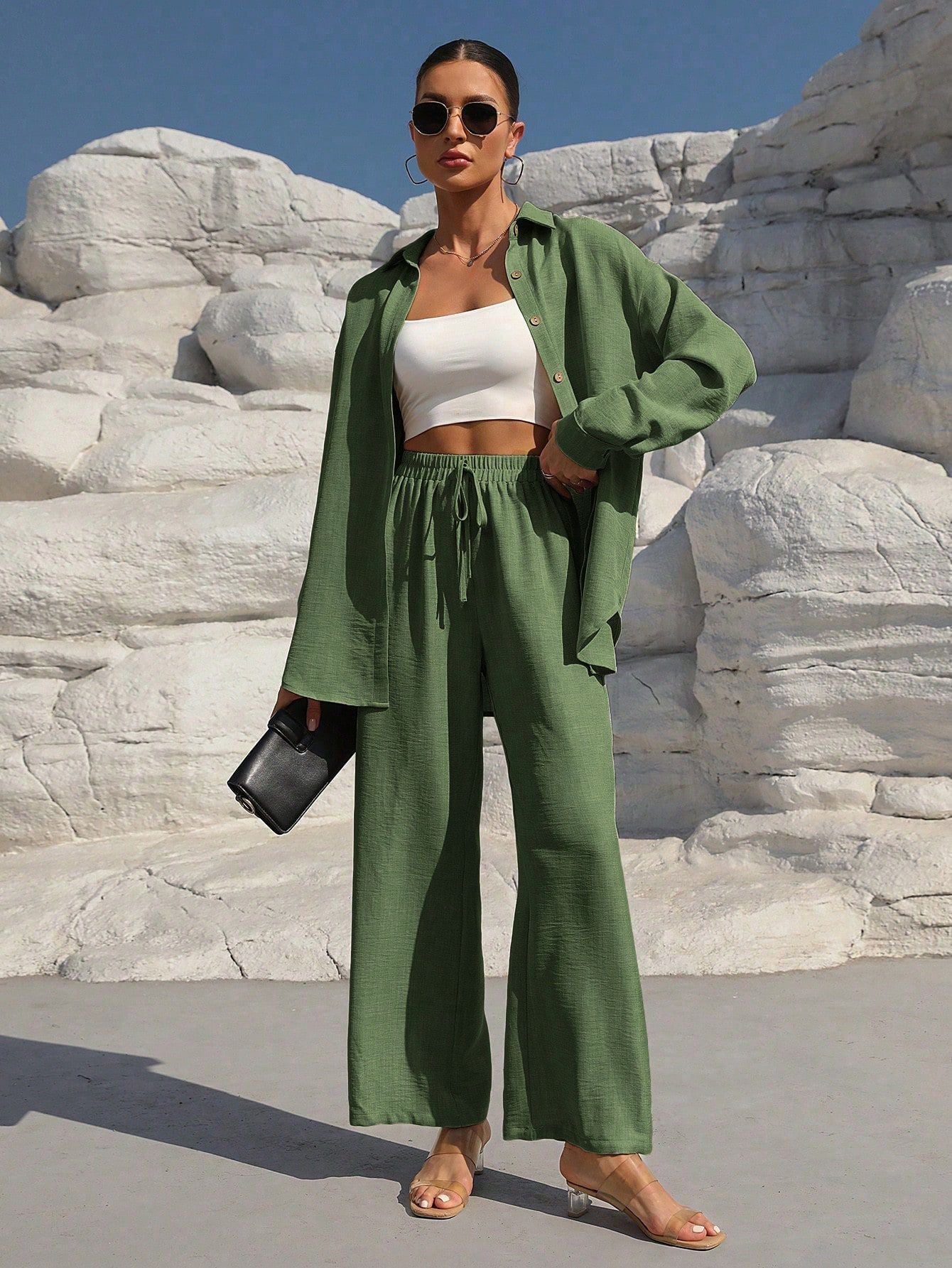 Damen elegantes Lounge-Set aus leichtem Stoff mit weitem Schnitt WW