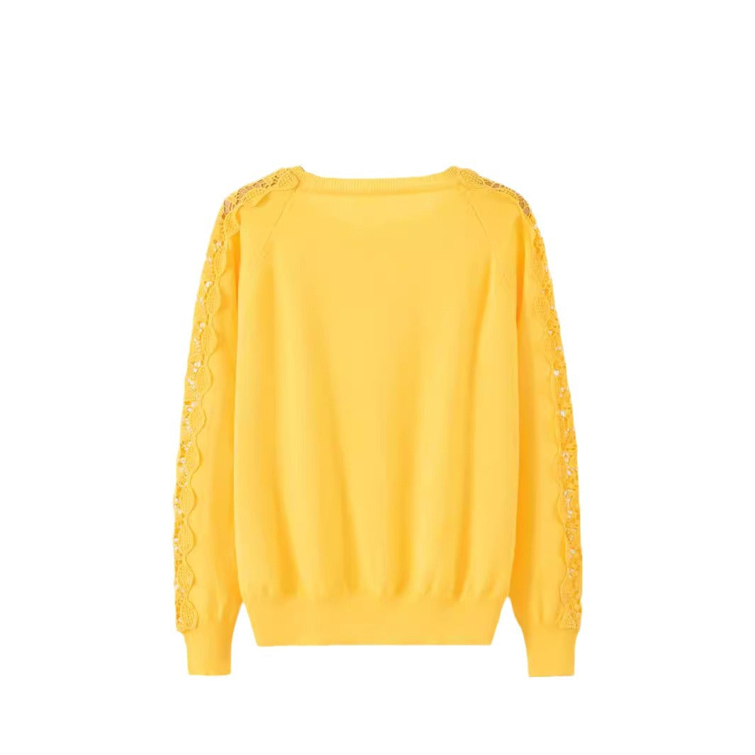 Damen Eleganter Pullover mit Spitzenärmeln und raffiniertem Design WW