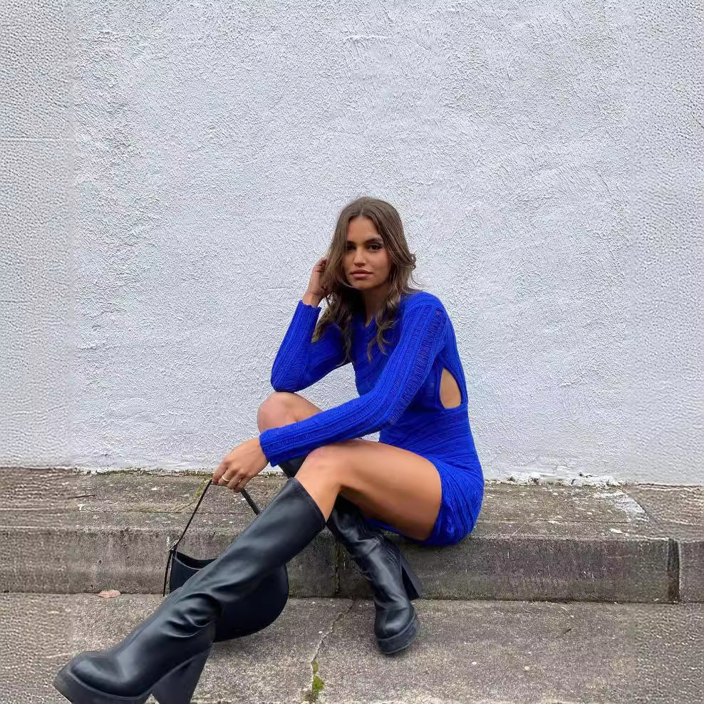Damen Figurbetontes Strickkleid mit Cut-Out-Details WW