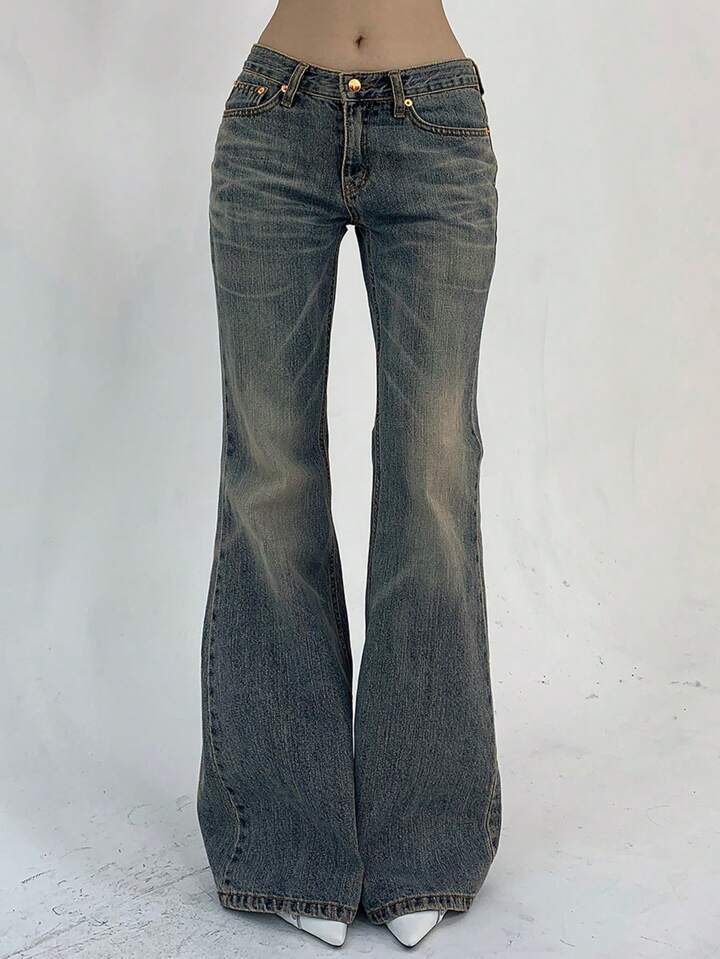 Damen Hochtaillierte Flared Jeans im Vintage-Look mit ausgestelltem Bein WW