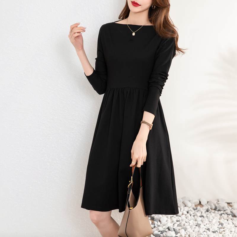 Damen A-Linien Midi Kleid mit langen Ärmeln WW