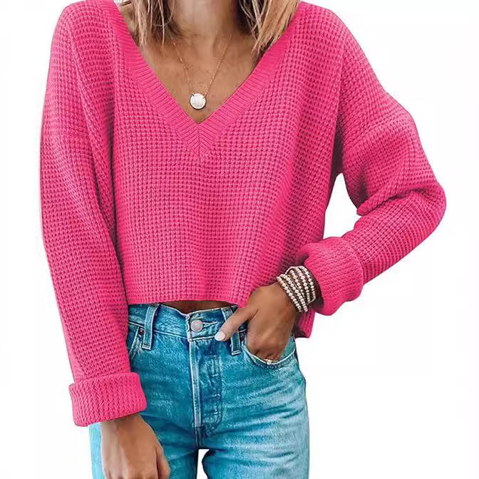 Damen lässiger Waffelstrick Pullover WW