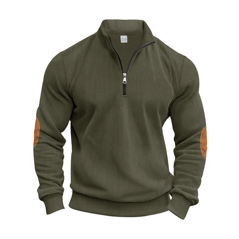 Herren eleganter Pullover mit praktischen Ellenbogenpatches und modernem Reißverschluss WW