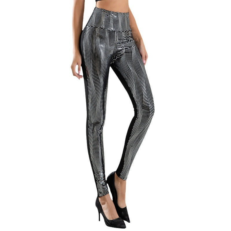 Damen Hochglänzende Leggings mit modernem Wellenmuster und hohem Bund WW