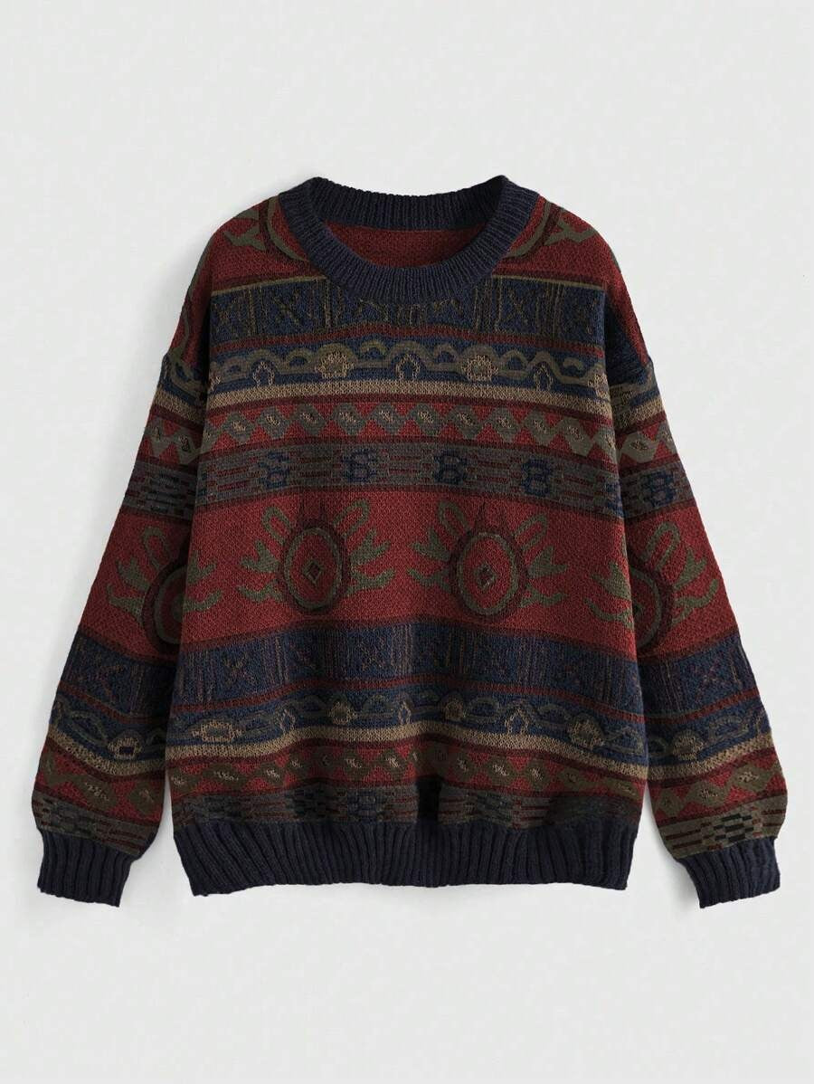 Damen lässiger Pullover mit vielfältigem Ethnomuster WW