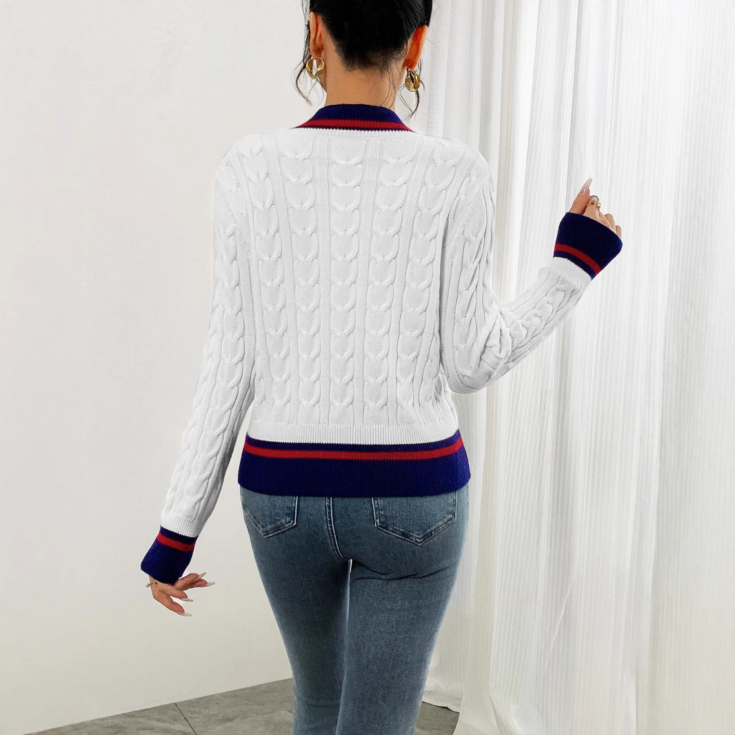 Damen modische Strickjacke mit strukturiertem Zopfdesign und Kontrastbündchen WW