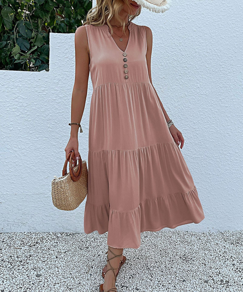 Damen Maxikleid mit Knopfdetail und voluminösem Rock WW