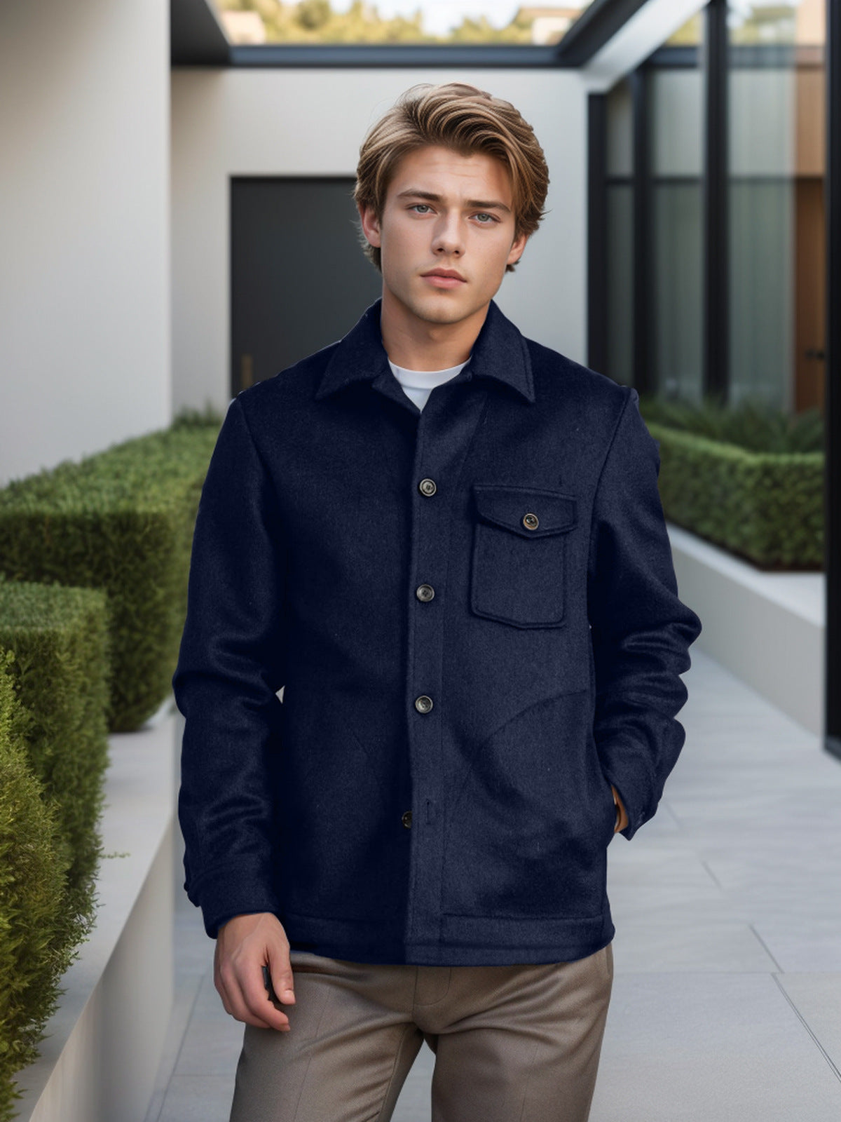 Herren Wolljacke im strukturierten Design mit praktischer Brusttasche WW
