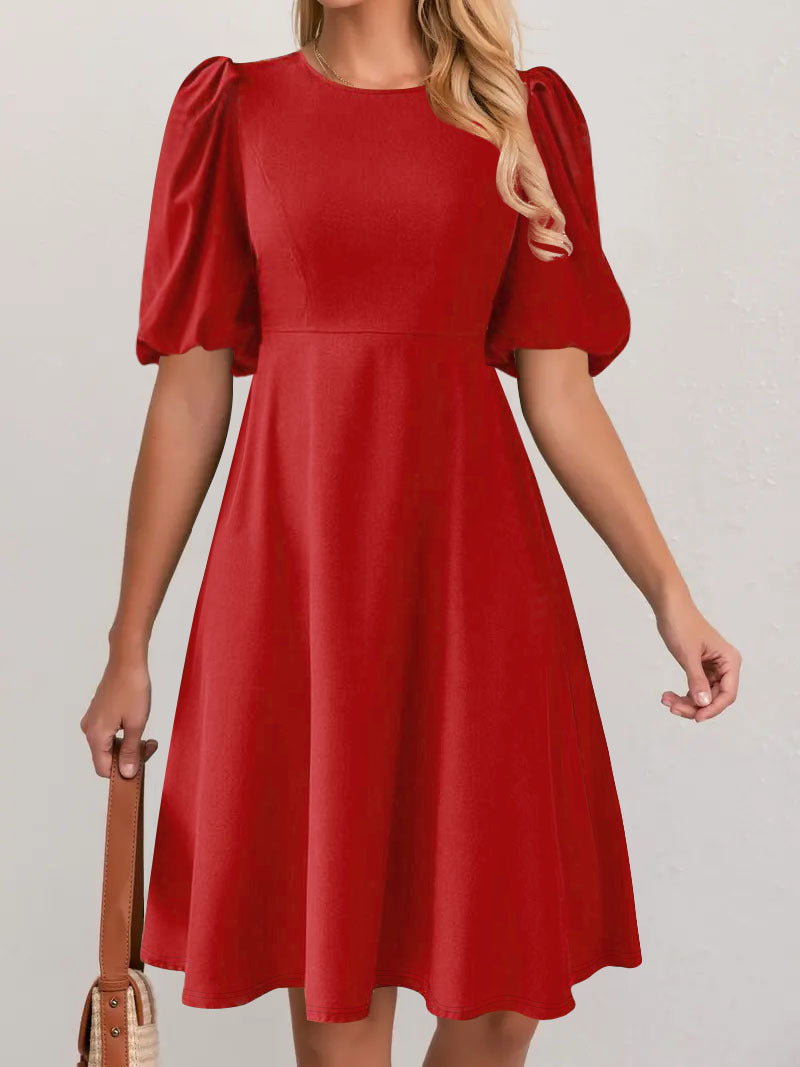 Damen A-Linien Kleid mit voluminösen Puffärmeln WW