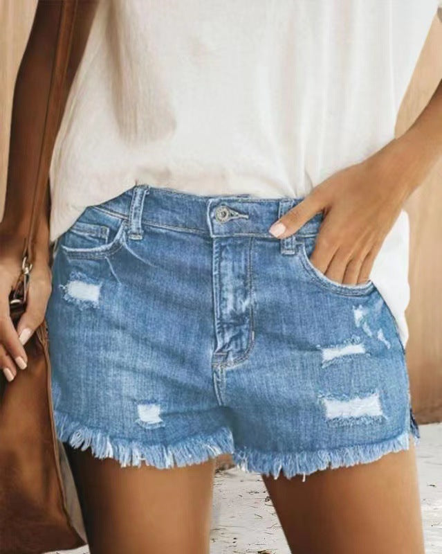 Damen Jeanshotpants im lässigen Destroyed-Look mit Fransen WW