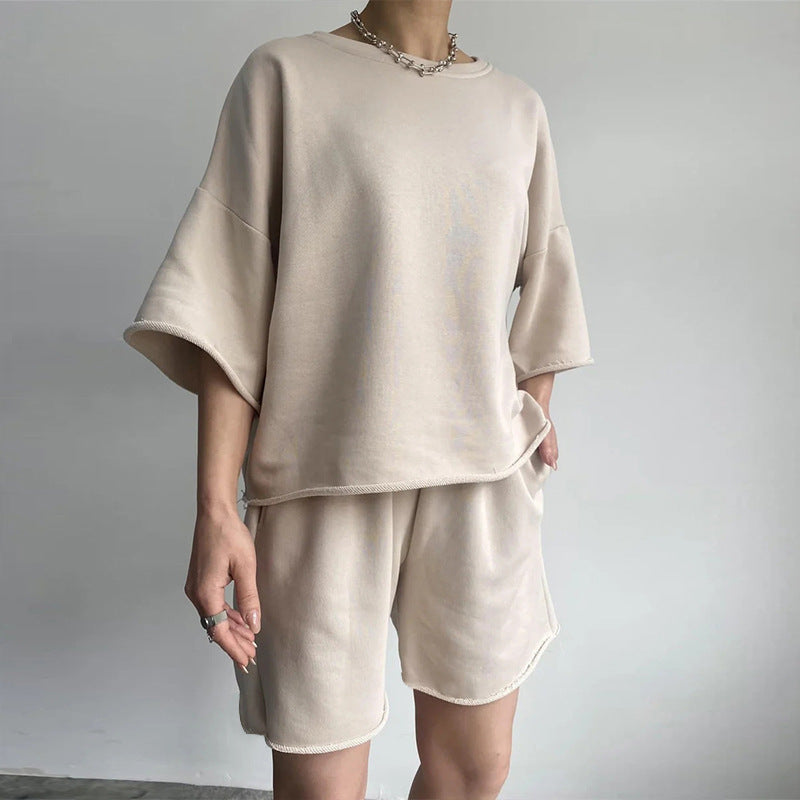 Damen lässiges Crop-Top und Shorts-Set mit weitem Schnitt WW