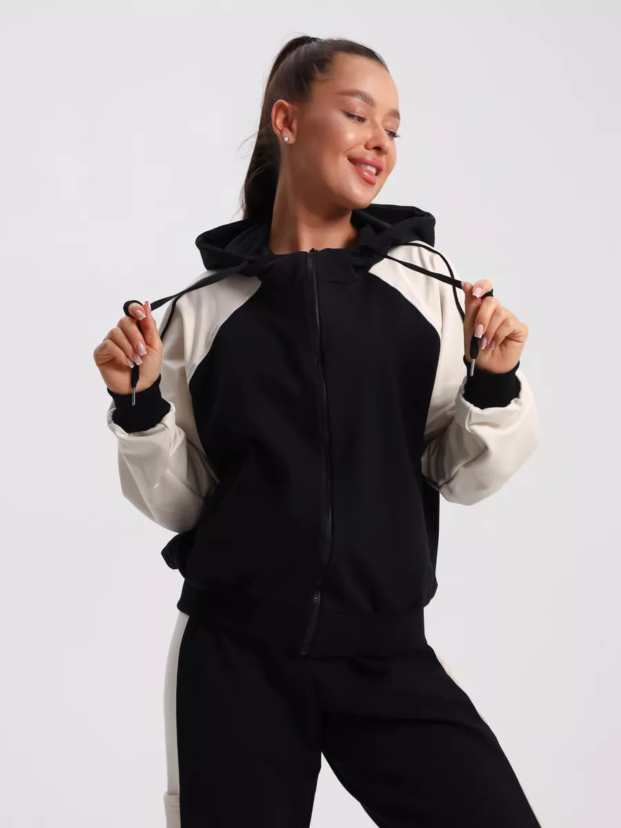 Damen modische Sportjacke mit hohem Kragen und dezentem Farbkontrast WW