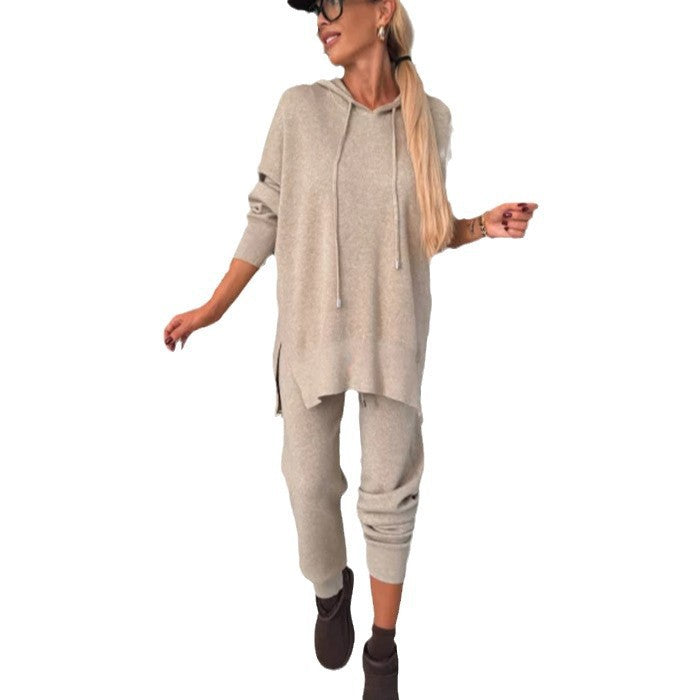 Damen gemütliches Hoodie- und Jogginghose-Set mit seitlichen Taschen WW
