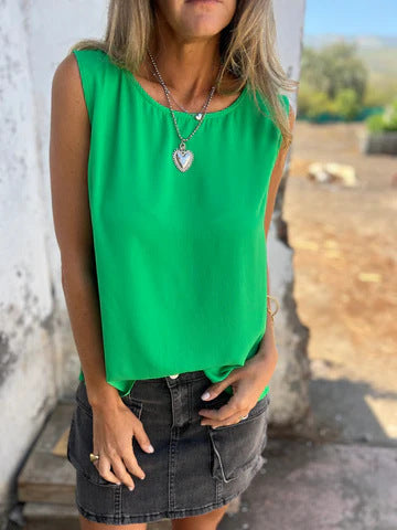 Damen elegantes ärmelloses Top aus leichtem Fließmaterial WW
