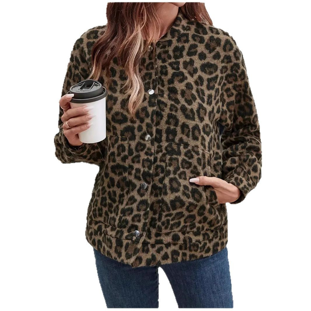 Damen lässige Felljacke im Leopardenmuster WW