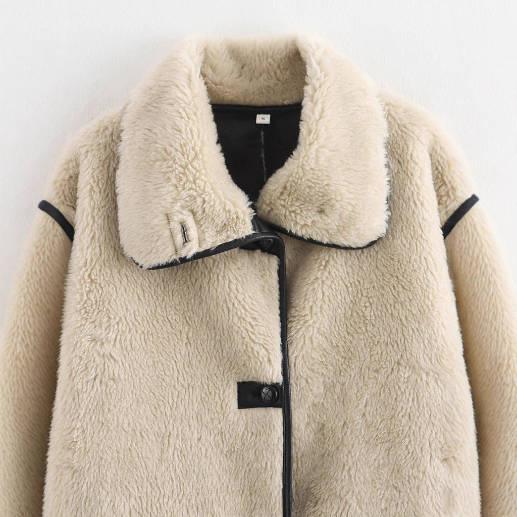 Damen kuschelige Teddyjacke mit modernem Schnitt und großen Taschen WW